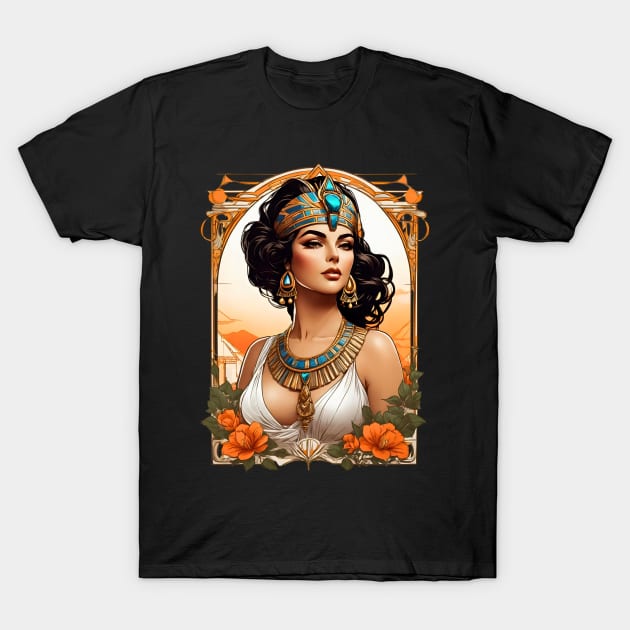 Cleopatra Queen of Egypt retro vintage floral design T-Shirt by Neon City Bazaar